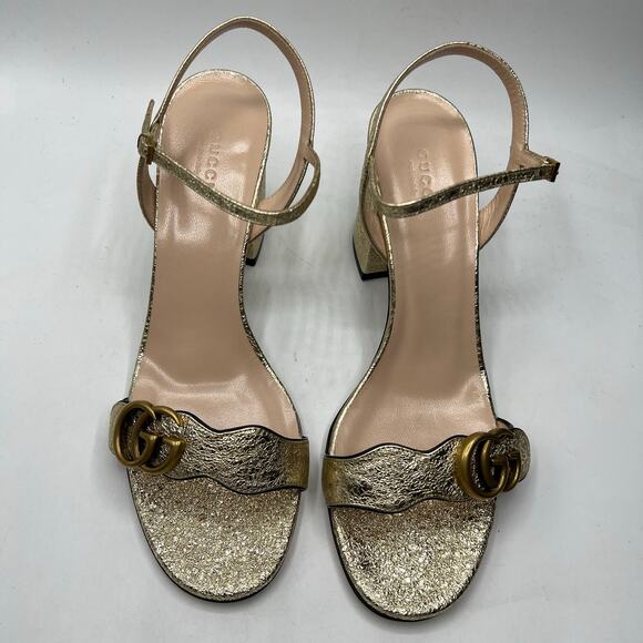 Gucci Gold Block Heel Sandals - Picture 11 of 12